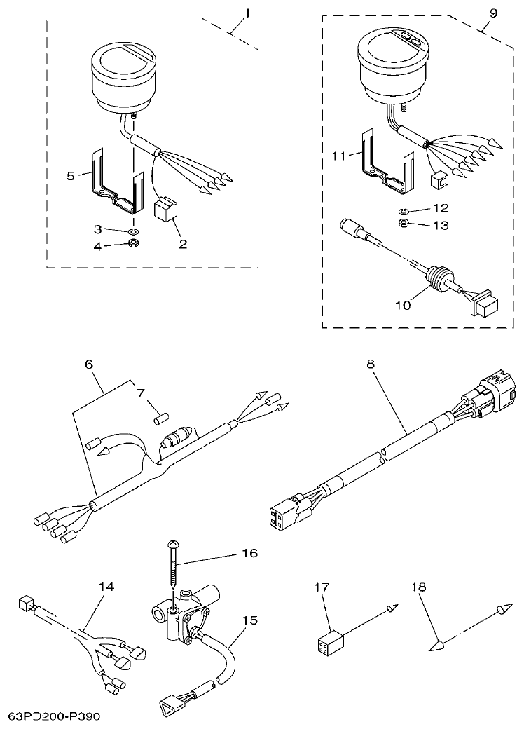 Yamaha F150DET, FL150DET METER 2 parts diagram
